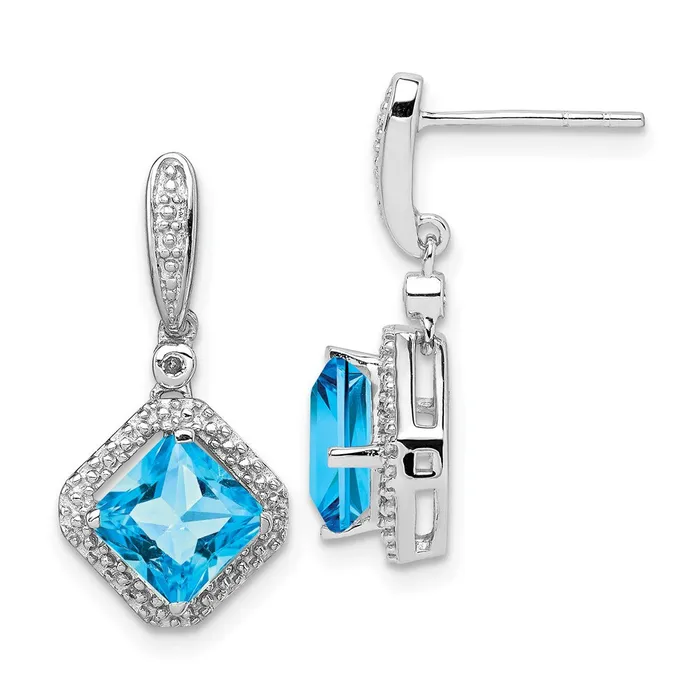 Sterling Silver Rhodium Diamond u0026 Light Swiss Blue Topaz Post Earrings Goldia Earrings Sterling Silver Rhodium Diamond u0026 Light Swiss Blue Topaz Post Earrings Goldia Earrings