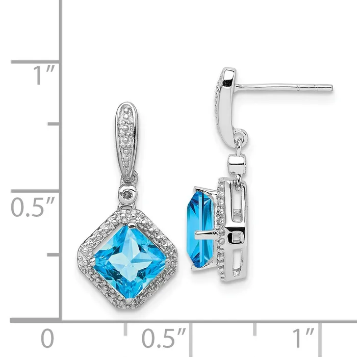 Sterling Silver Rhodium Diamond u0026 Light Swiss Blue Topaz Post Earrings Goldia Earrings