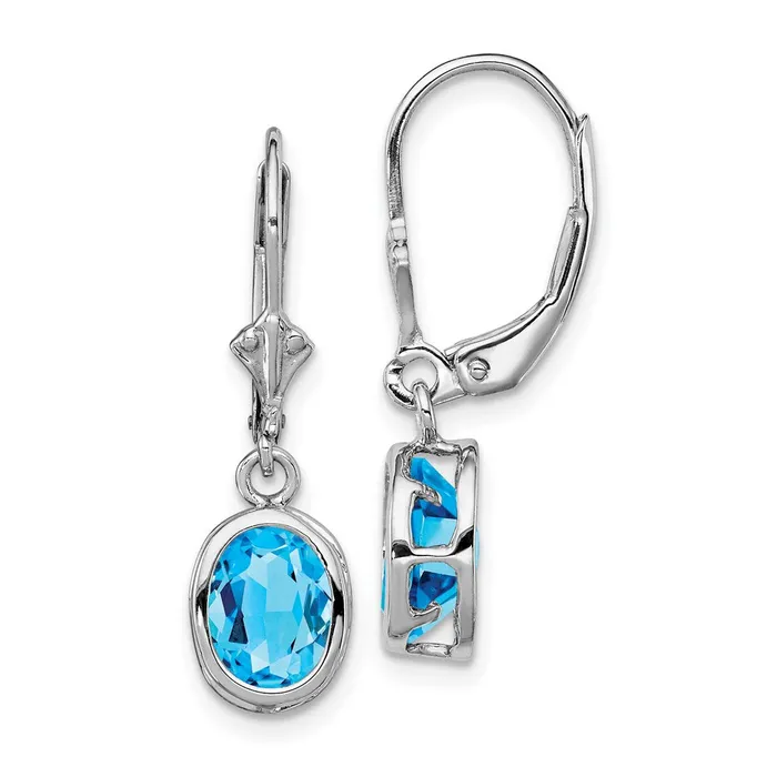 Sterling Silver Rhodium Plated 8x6mm Oval Blue Topaz Leverback Earrings Goldia Earrings Sterling Silver Rhodium Plated 8x6mm Oval Blue Topaz Leverback Earrings Goldia Earrings