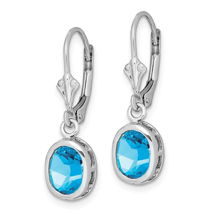 Sterling Silver Rhodium Plated 8x6mm Oval Blue Topaz Leverback Earrings Goldia Earrings