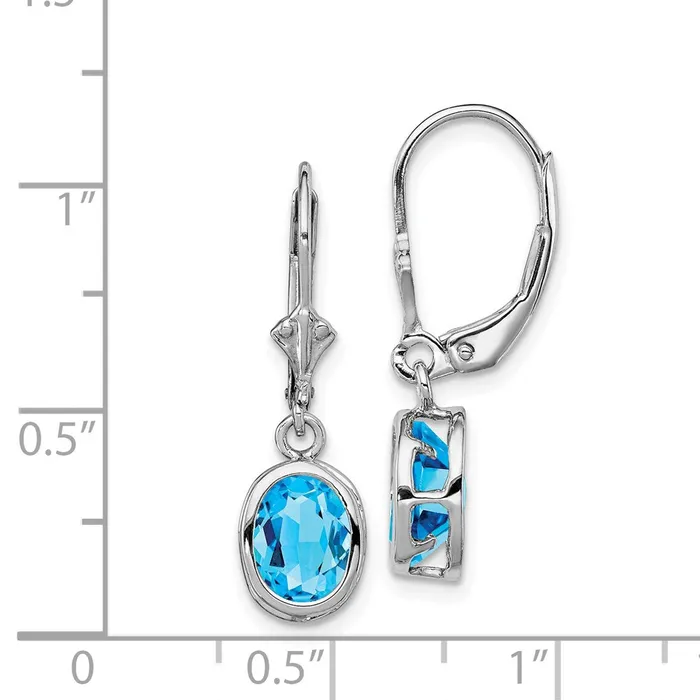 Sterling Silver Rhodium Plated 8x6mm Oval Blue Topaz Leverback Earrings Goldia Earrings