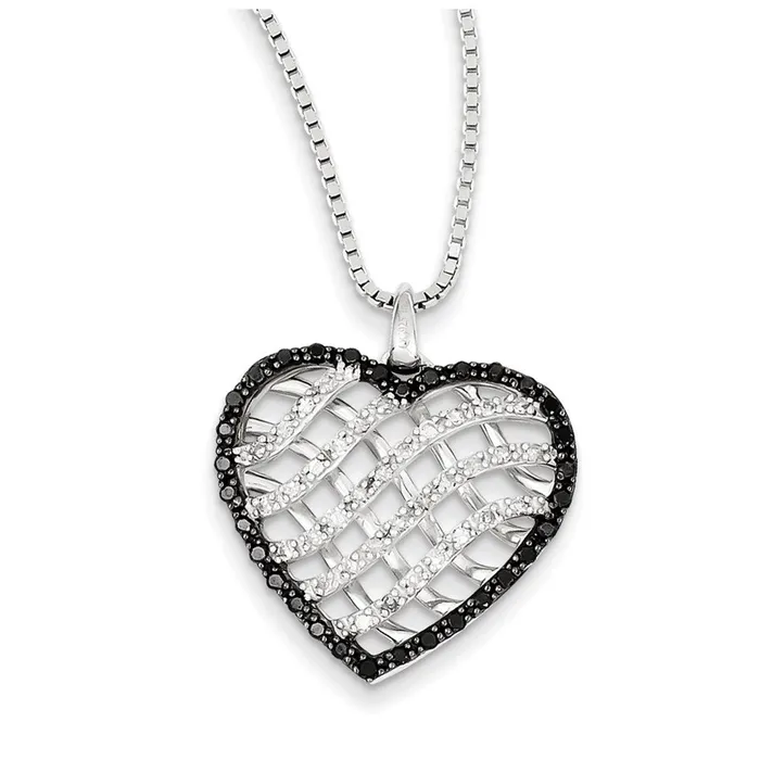Sterling Silver Rhodium Plated Black u0026 White Diamond Heart Pendant Goldia Necklaces Sterling Silver Rhodium Plated Black u0026 White Diamond Heart Pendant Goldia Necklaces