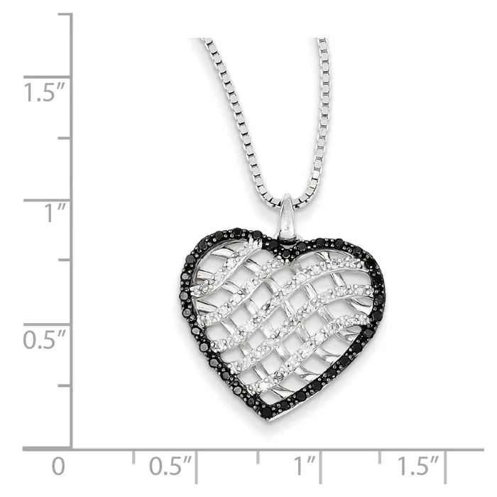 Sterling Silver Rhodium Plated Black u0026 White Diamond Heart Pendant Goldia Necklaces