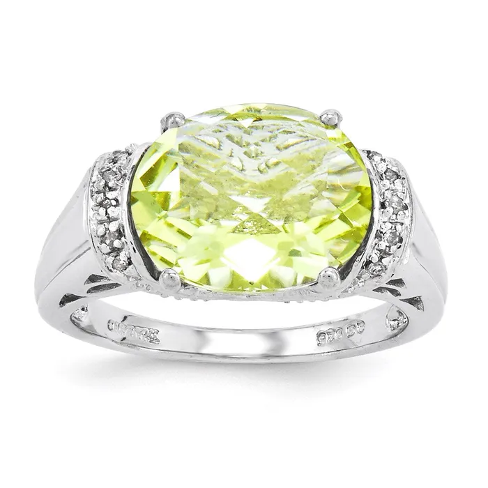 Sterling Silver Rhodiumplated CheckerCut Lemon Quartz Ring Goldia Rings