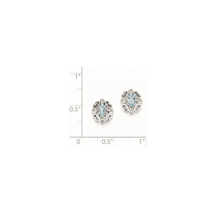 Sterling Silver Rhodium Plated Diamond Sky Blue Topaz Post Earrings Goldia Earrings