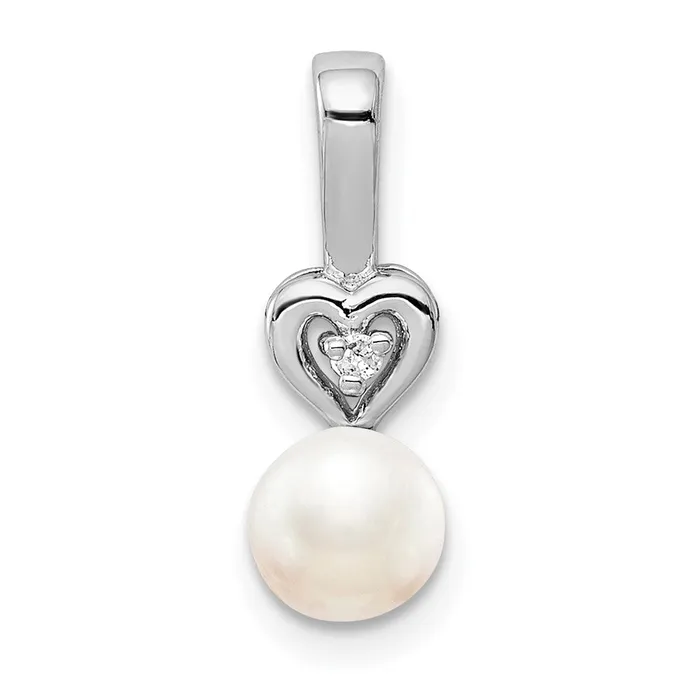 Sterling Silver Rhodiumplated FW Cultured Pearl u0026 Diamond Pendant Goldia Necklaces Sterling Silver Rhodiumplated FW Cultured Pearl u0026 Diamond Pendant Goldia Necklaces