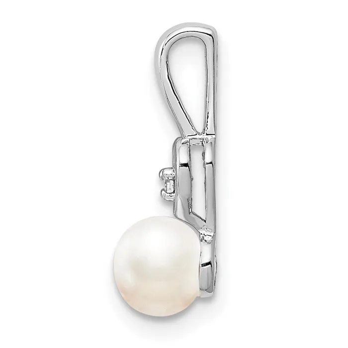 Sterling Silver Rhodiumplated FW Cultured Pearl u0026 Diamond Pendant Goldia Necklaces