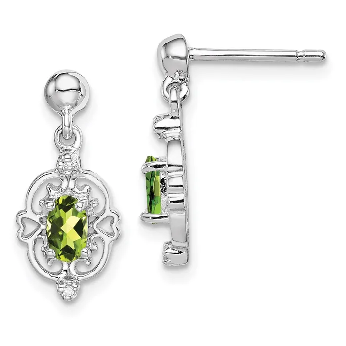 Sterling Silver Rhodium Plated Pear Peridot and Diamond Post Earrings Goldia Earrings Sterling Silver Rhodium Plated Pear Peridot and Diamond Post Earrings Goldia Earrings