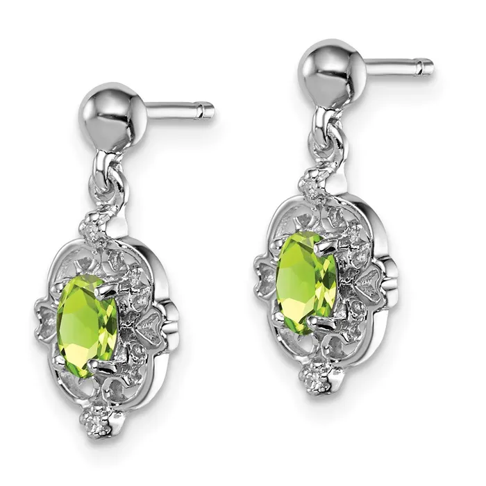 Sterling Silver Rhodium Plated Pear Peridot and Diamond Post Earrings Goldia Earrings