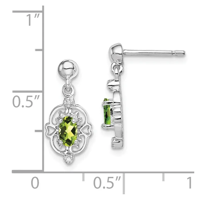 Sterling Silver Rhodium Plated Pear Peridot and Diamond Post Earrings Goldia Earrings