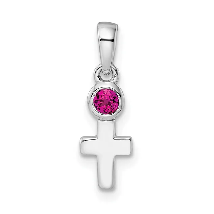 Sterling Silver Rhodiumplated Polished Lab Created Ruby Cross Pendant Goldia Necklaces