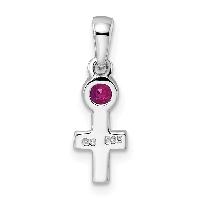 Sterling Silver Rhodiumplated Polished Lab Created Ruby Cross Pendant Goldia Necklaces