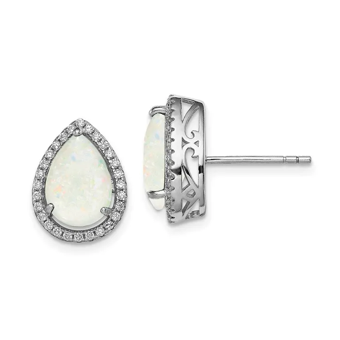 Sterling Silver Rhodium Polished Simulated Opal u0026 CZ Post Earrings Goldia Earrings Sterling Silver Rhodium Polished Simulated Opal u0026 CZ Post Earrings Goldia Earrings