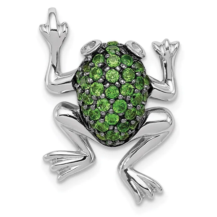 Sterling Silver Rhodium White Topaz u0026 Chrome Diopside Frog Pendant Goldia Necklaces Sterling Silver Rhodium White Topaz u0026 Chrome Diopside Frog Pendant Goldia Necklaces