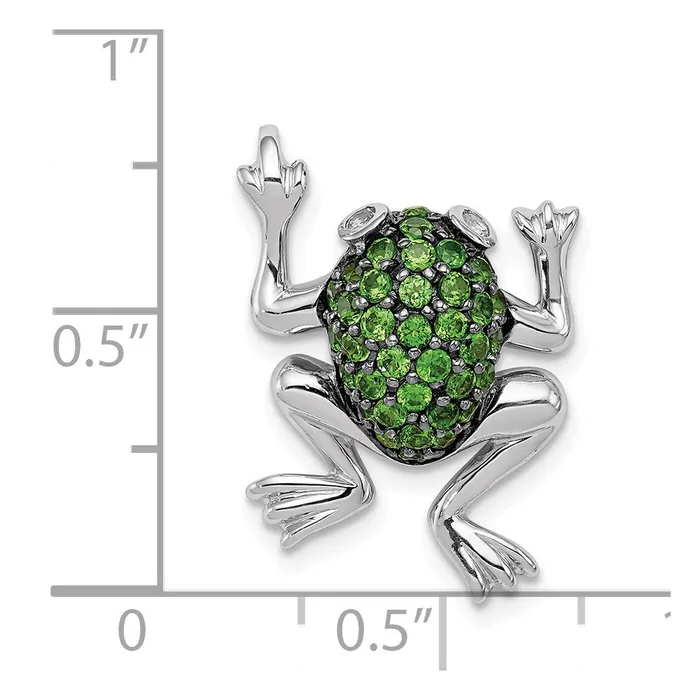 Sterling Silver Rhodium White Topaz u0026 Chrome Diopside Frog Pendant Goldia Necklaces
