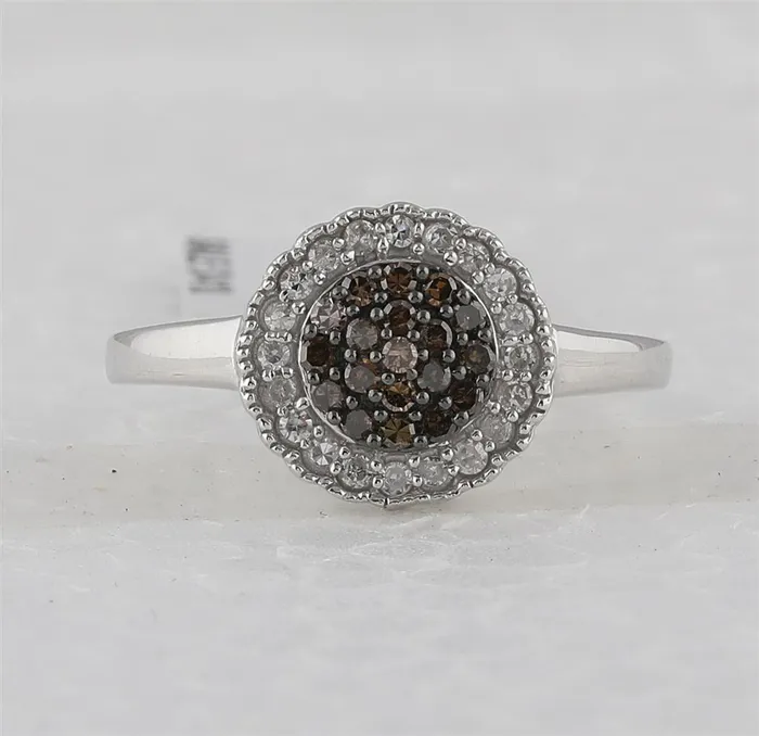 Sterling Silver Round Brown Diamond Cluster Ring 13 Cttw gndatlanta Rings