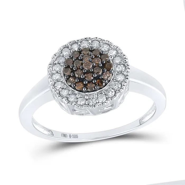 Sterling Silver Round Brown Diamond Cluster Ring 13 Cttw gndatlanta Rings