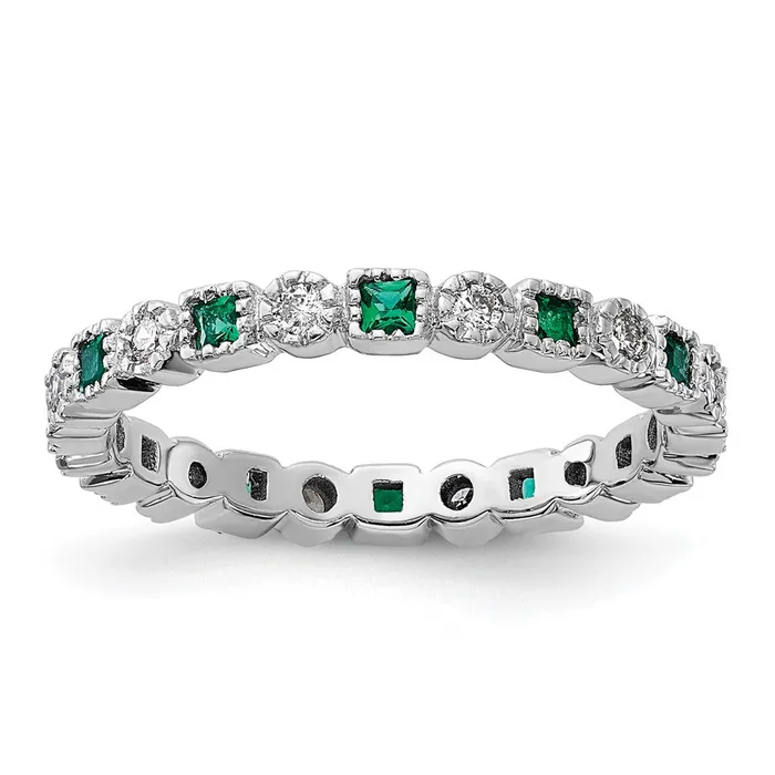 Sterling Silver Stack Exp Polished Created Emerald u0026 Diamond Ring Goldia Rings Sterling Silver Stack Exp Polished Created Emerald u0026 Diamond Ring Goldia Rings