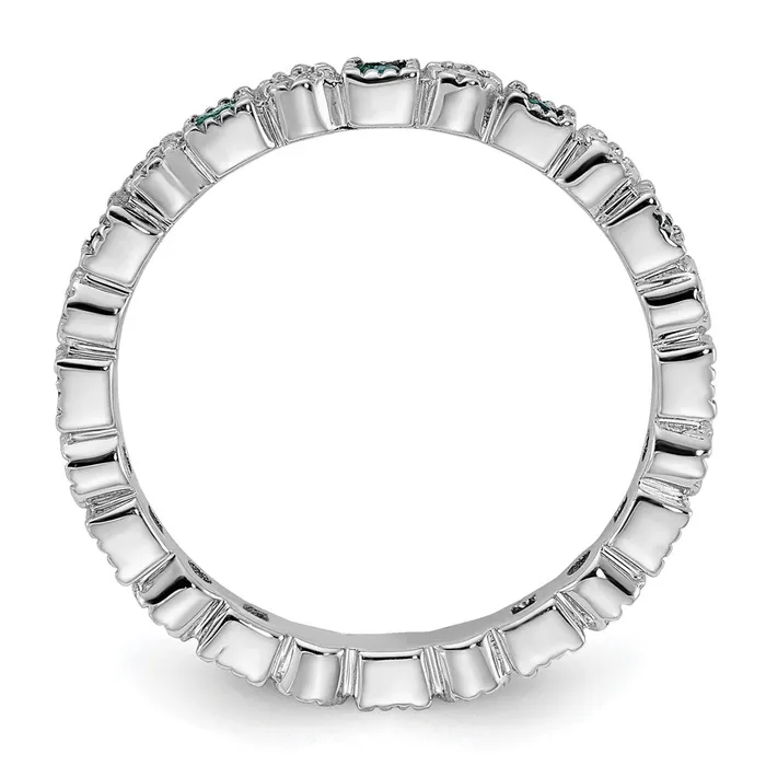 Sterling Silver Stack Exp Polished Created Emerald u0026 Diamond Ring Goldia Rings