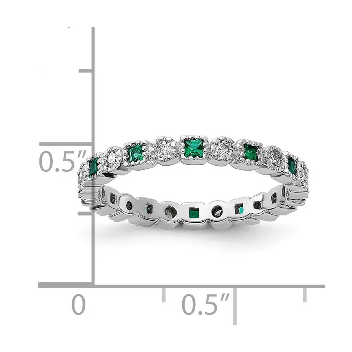 Sterling Silver Stack Exp Polished Created Emerald u0026 Diamond Ring Goldia Rings