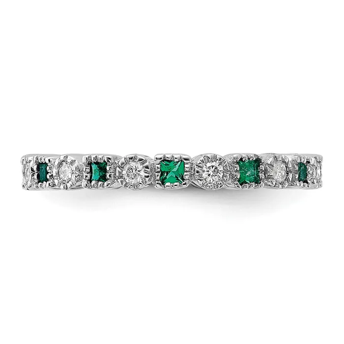 Sterling Silver Stack Exp Polished Created Emerald u0026 Diamond Ring Goldia Rings