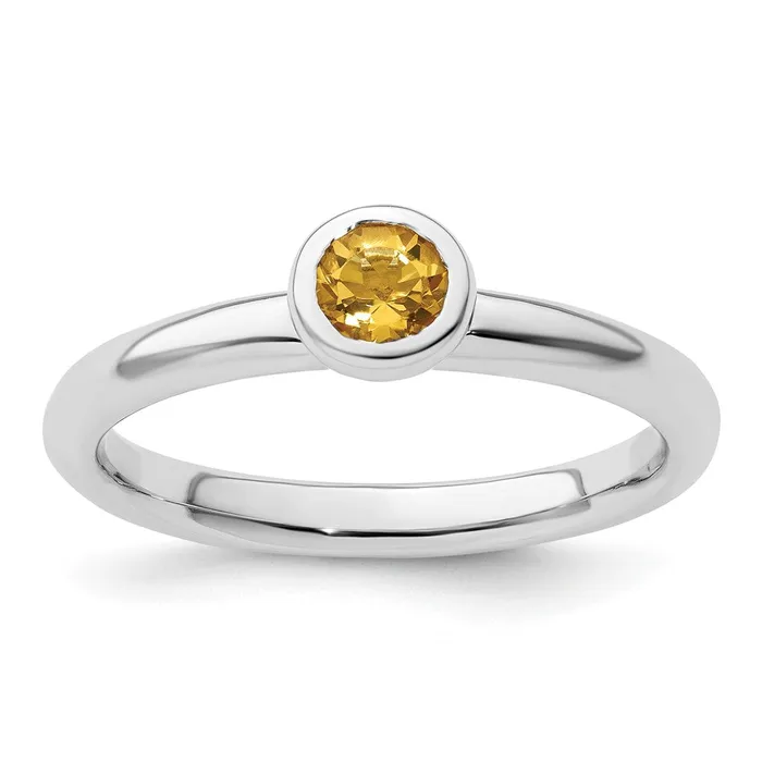 Sterling Silver Stackable Expressions Low 4mm Round Citrine Ring Goldia Rings Sterling Silver Stackable Expressions Low 4mm Round Citrine Ring Goldia Rings