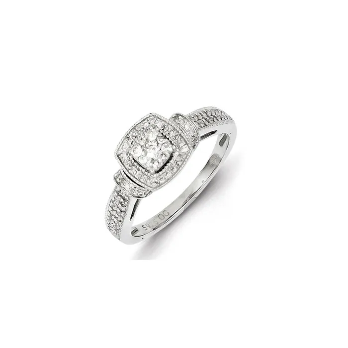 Sterling Silver with White Diamonds Square Ring Goldia Rings